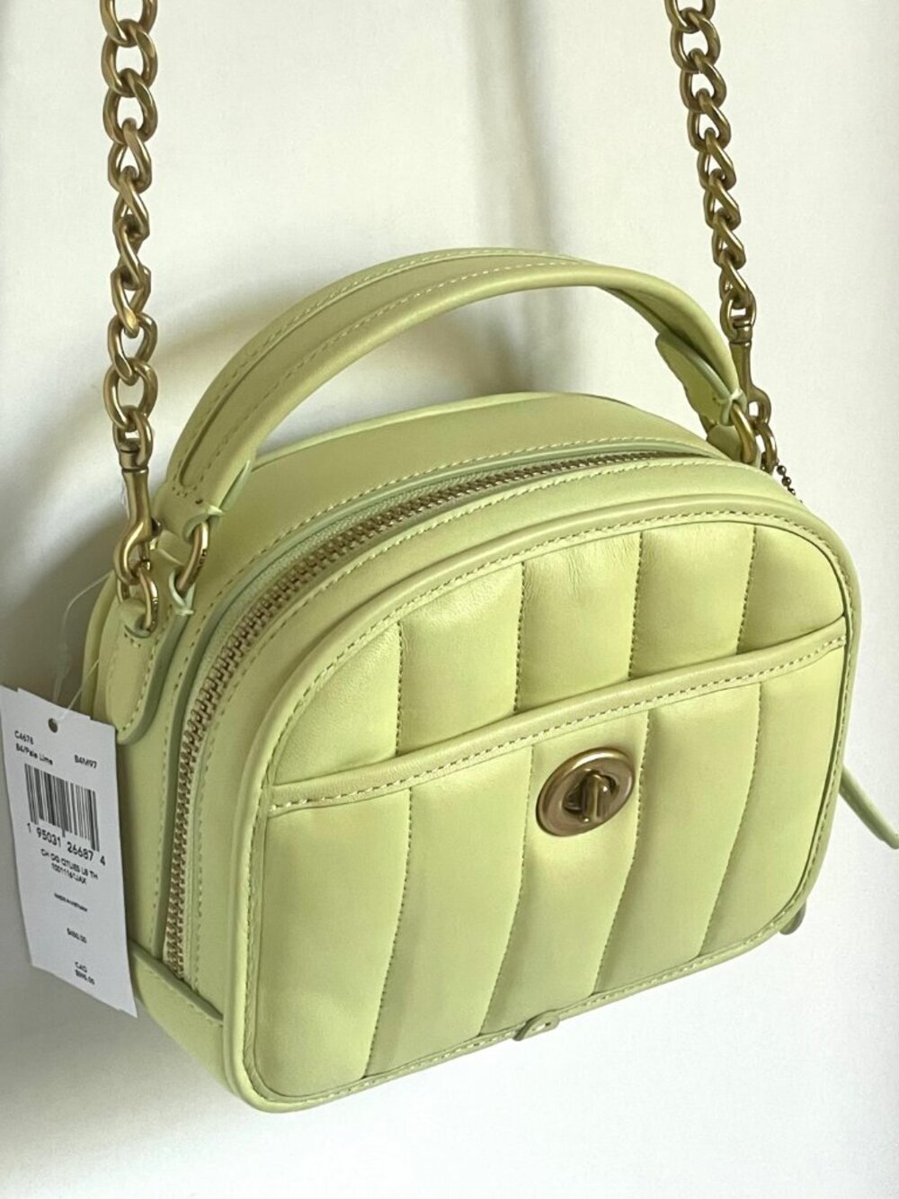 Coach Puffy Quilted Lunchbox Bag Pale Lime Leather Top Handle C4678